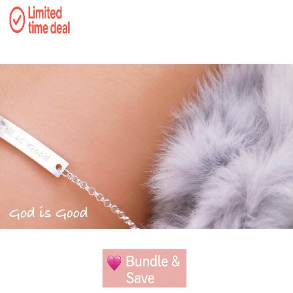 Sterling Silver God Is Good Engraved Cuff Bracelet Adjustable Faith Jewelry - Picture 8 of 8